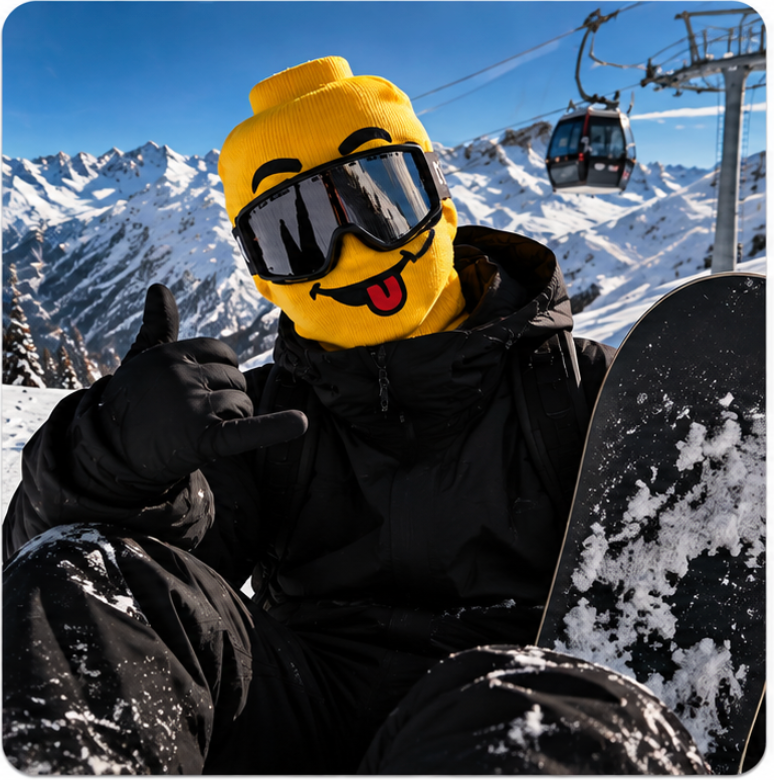 Snowboarder with ski mask at the ski lift