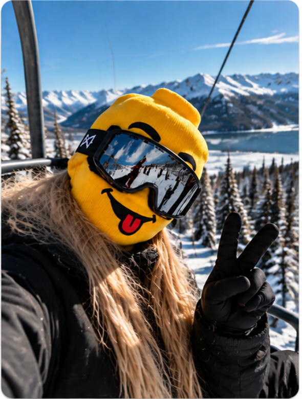 Yellow face ski mask on the slope